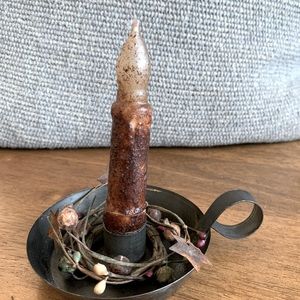 Battery Powered Candlestick, Holder and Wreath Farmhouse, Rustic